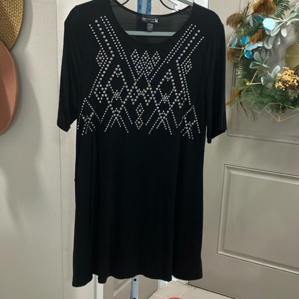 Antthony Black Short Sleeve Graphic T-Shirt Mini Dress Size M